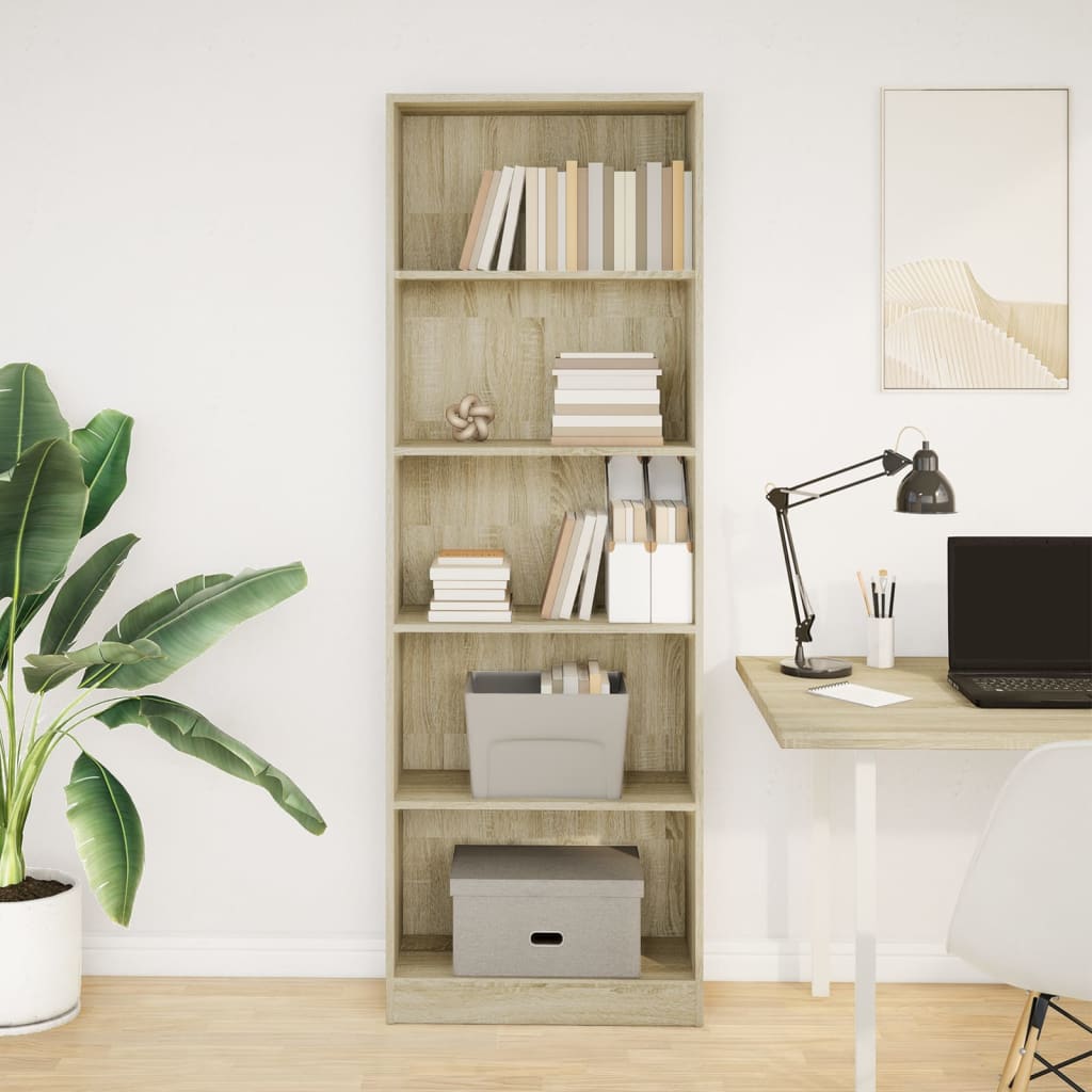 Boekenkast 60x24x176 cm bewerkt hout sonoma eikenkleurig is nu te koop bij PeponiXL, paradijselijk wonen!