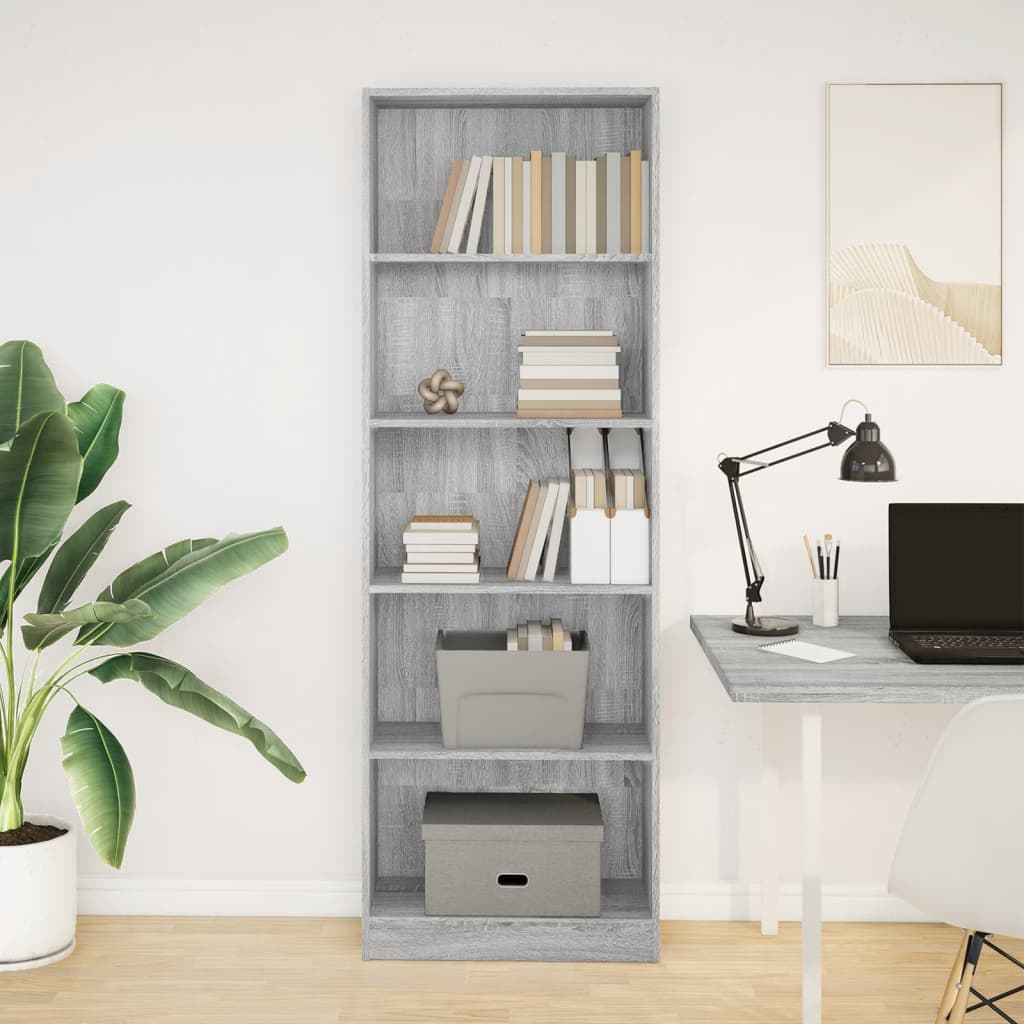 Boekenkast 60x24x176 cm bewerkt hout grijs sonoma eikenkleurig is nu te koop bij PeponiXL, paradijselijk wonen!
