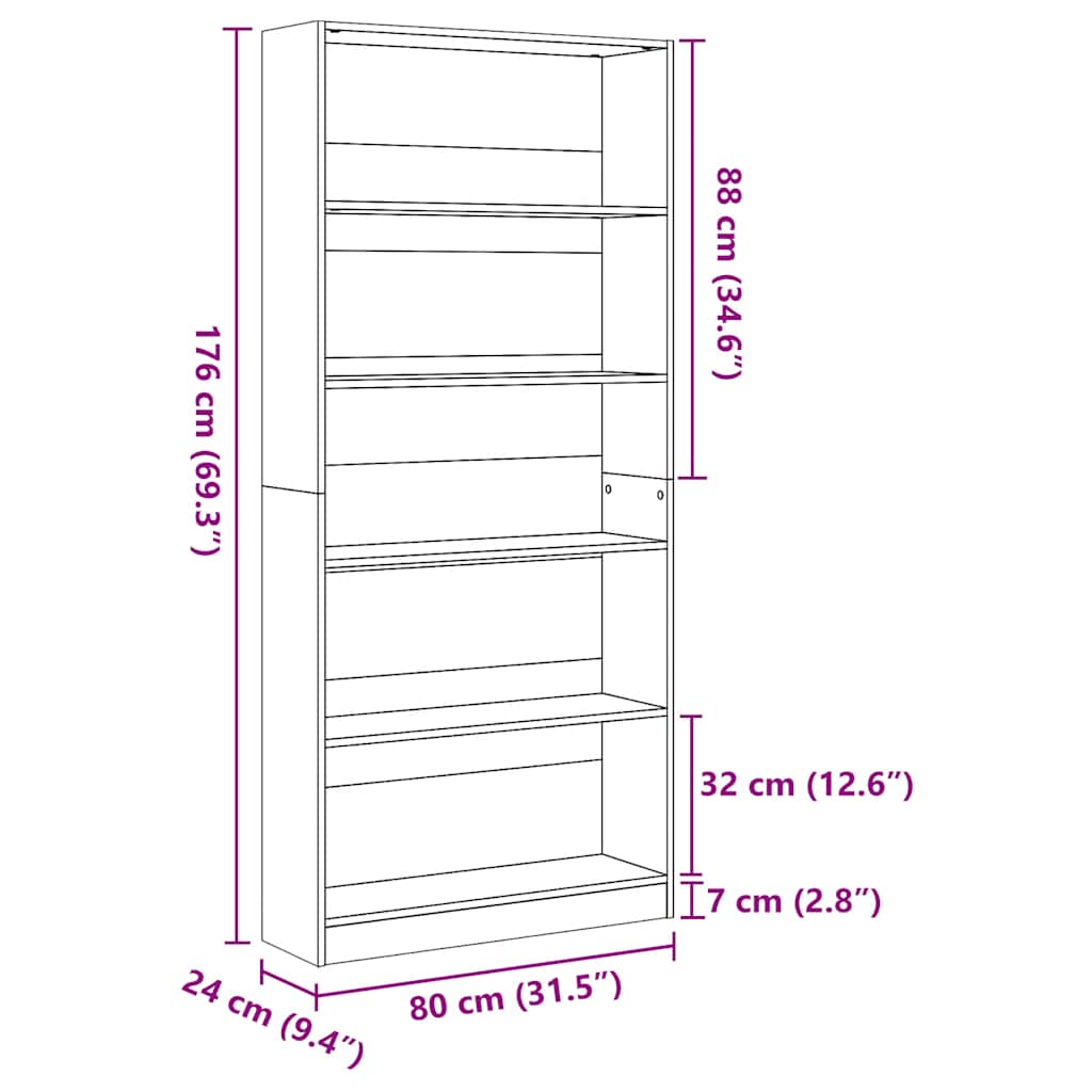 Boekenkast 80x24x176 cm bewerkt hout wit is nu te koop bij PeponiXL, paradijselijk wonen!