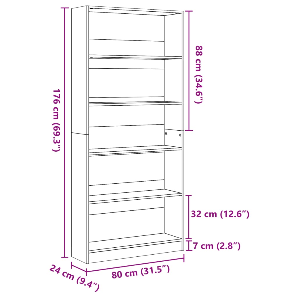 Boekenkast Sonoma Eiken 80x24x176 cm Bewerkt Hout is nu te koop bij PeponiXL, paradijselijk wonen!