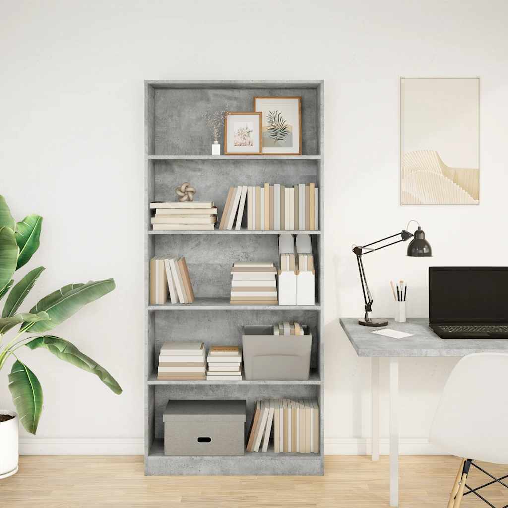 Boekenkast 80x24x176 cm bewerkt hout betongrijs is nu te koop bij PeponiXL, paradijselijk wonen!