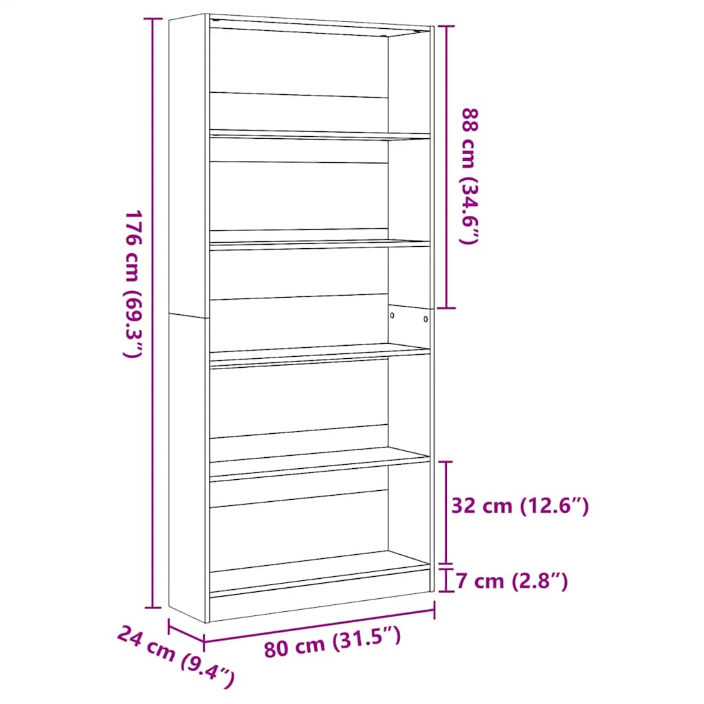 Boekenkast 80x24x176 cm bewerkt hout betongrijs is nu te koop bij PeponiXL, paradijselijk wonen!