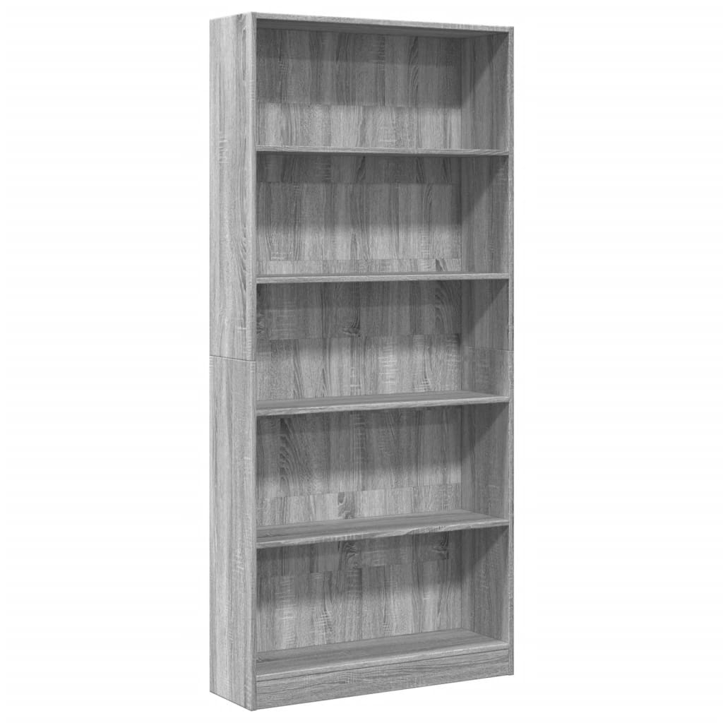Boekenkast 80x24x176 cm bewerkt hout grijs sonoma eikenkleurig is nu te koop bij PeponiXL, paradijselijk wonen!