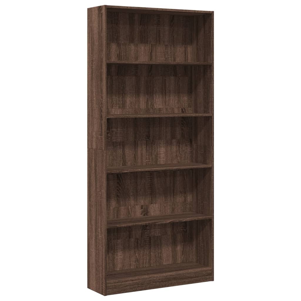Boekenkast 80x24x176 cm bewerkt hout bruin eikenkleurig is nu te koop bij PeponiXL, paradijselijk wonen!
