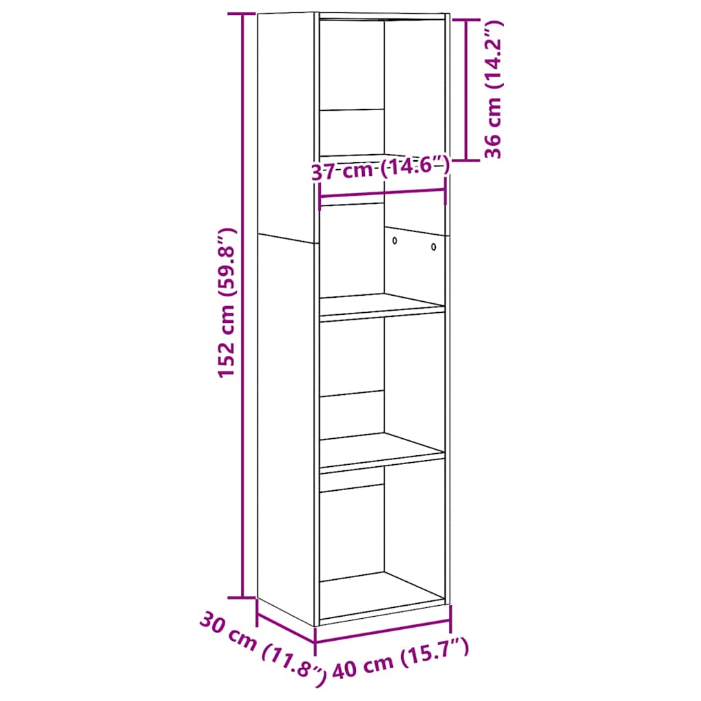 Boekenkast 40x30x152 cm bewerkt hout artisanaal eikenkleurig is nu te koop bij PeponiXL, paradijselijk wonen!