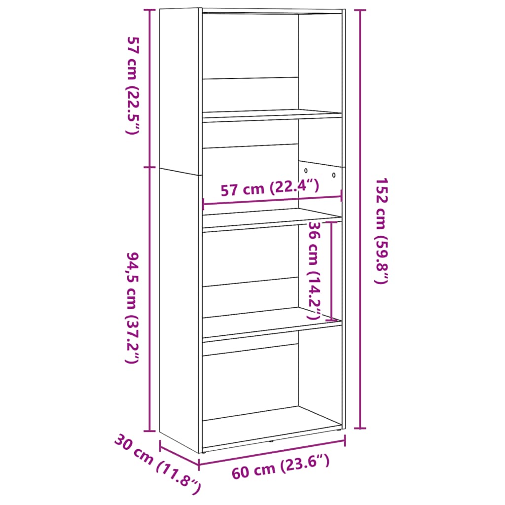 Boekenkast 60x30x152 cm bewerkt hout artisanaal eikenkleurig is nu te koop bij PeponiXL, paradijselijk wonen!