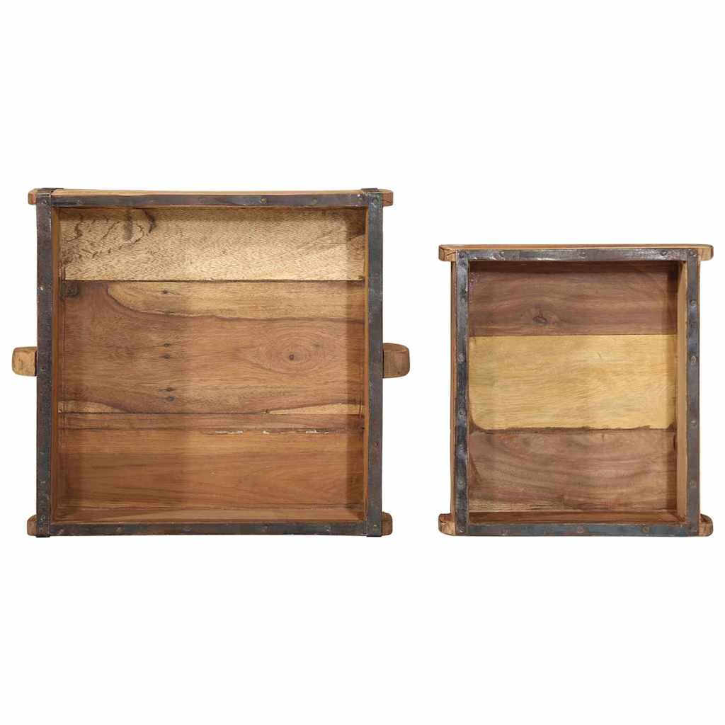 Dienblad 2 pcs Bruin 29 x 31 x 10 cm Massief Gerecycled Hout is nu te koop bij PeponiXL, paradijselijk wonen!