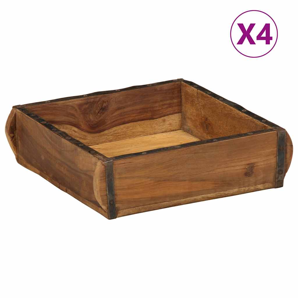 Dienblad 4 pcs Bruin 29 x 31 x 10 cm Massief Gerecycled Hout is nu te koop bij PeponiXL, paradijselijk wonen!