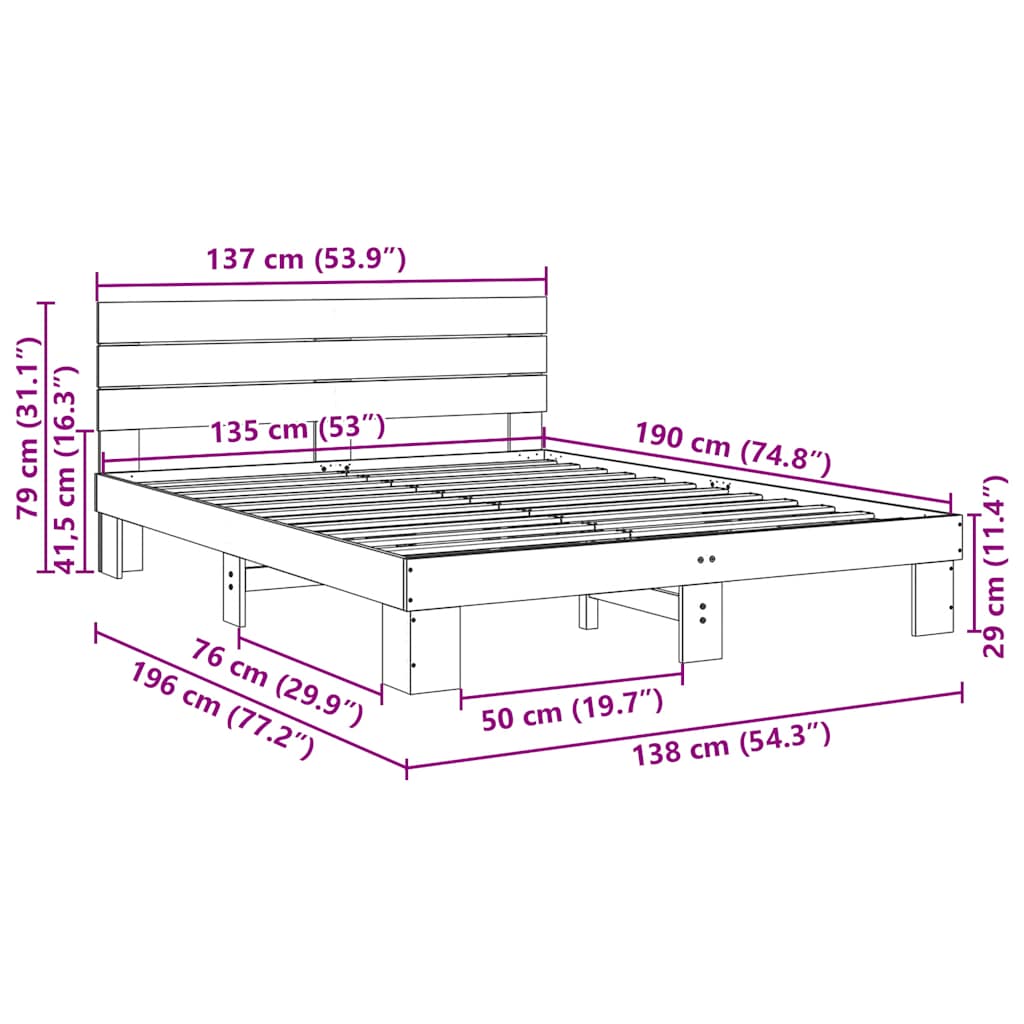 Bedframe hoofdeinde zonder matras 135x190 cm massief hout eiken is nu te koop bij PeponiXL, paradijselijk wonen!