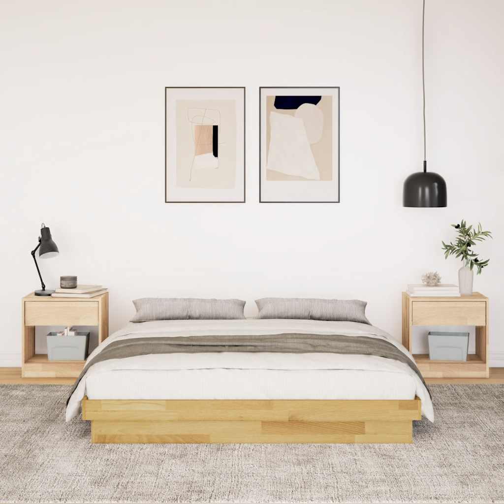 Bedframe zonder matras 160x200 cm massief hout eiken is nu te koop bij PeponiXL, paradijselijk wonen!