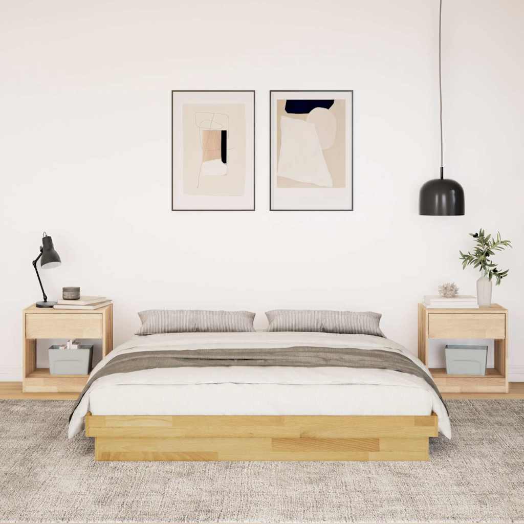 Bedframe zonder matras 135x190 cm massief hout eiken is nu te koop bij PeponiXL, paradijselijk wonen!