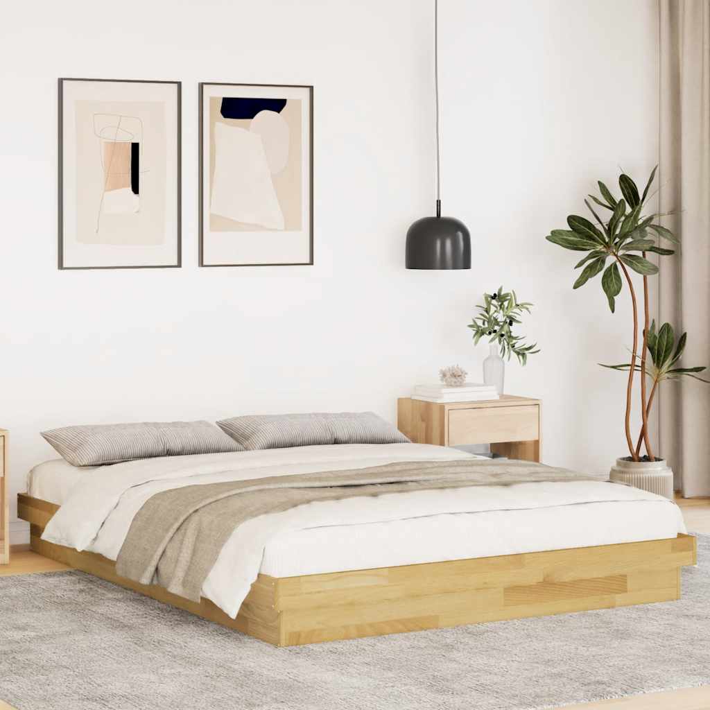Bedframe zonder matras 135x190 cm massief hout eiken is nu te koop bij PeponiXL, paradijselijk wonen!