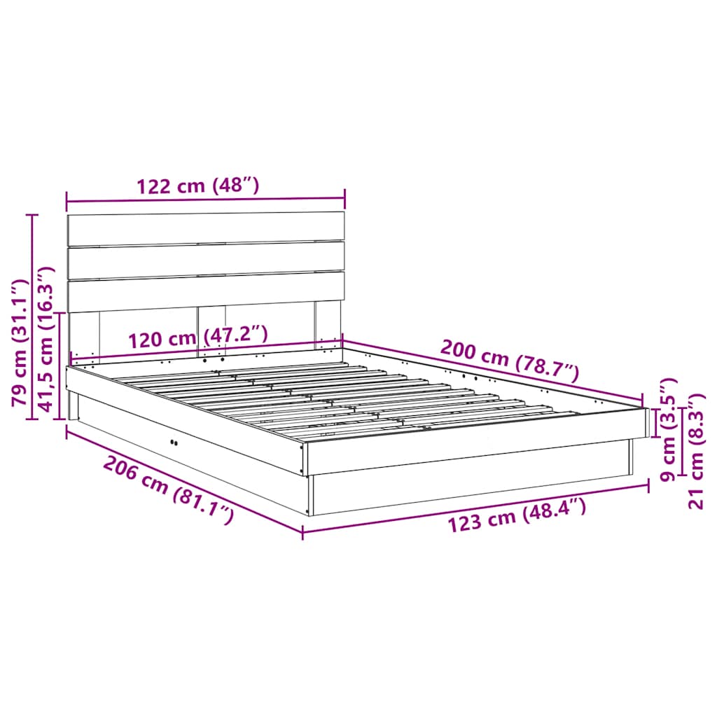 Bedframe hoofdeinde zonder matras 120x200 cm massief hout eiken is nu te koop bij PeponiXL, paradijselijk wonen!