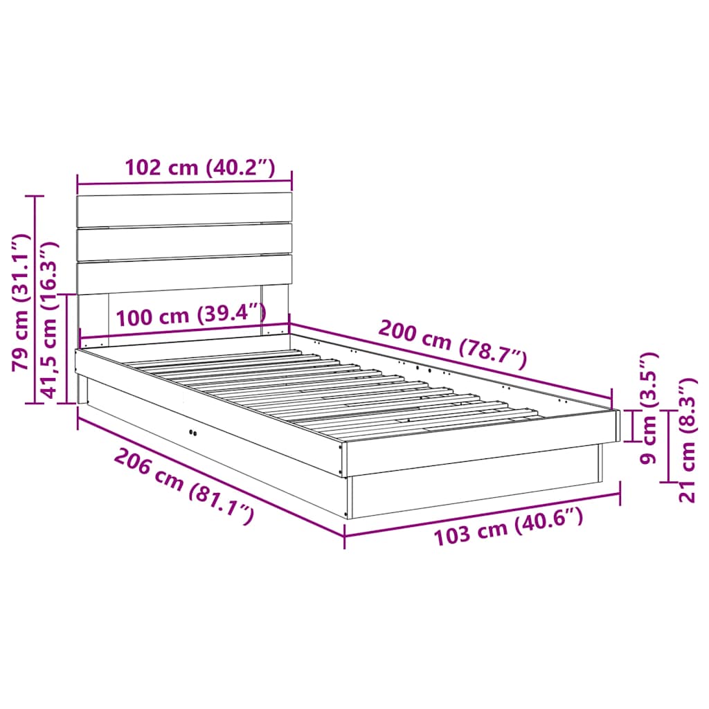 Bedframe hoofdeinde zonder matras 100x200 cm massief hout eiken is nu te koop bij PeponiXL, paradijselijk wonen!