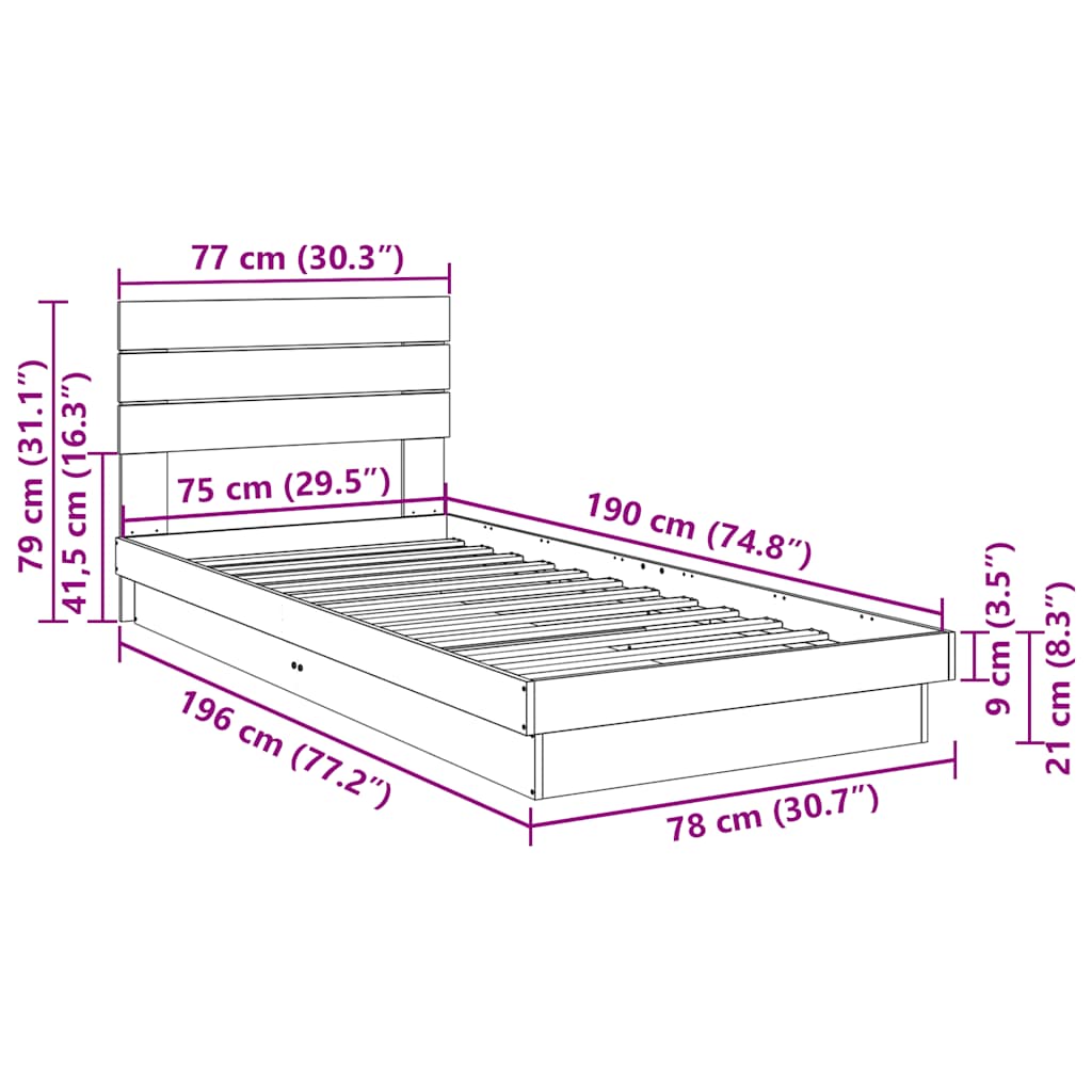 Bedframe hoofdeinde zonder matras 75x190 cm massief hout eiken is nu te koop bij PeponiXL, paradijselijk wonen!