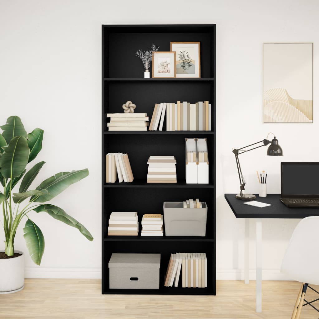 Boekenkast 80x30x189 cm bewerkt hout zwart is nu te koop bij PeponiXL, paradijselijk wonen!