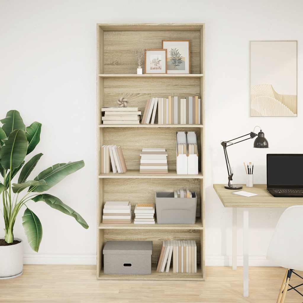Boekenkast 80x30x189 cm bewerkt hout sonoma eikenkleurig is nu te koop bij PeponiXL, paradijselijk wonen!