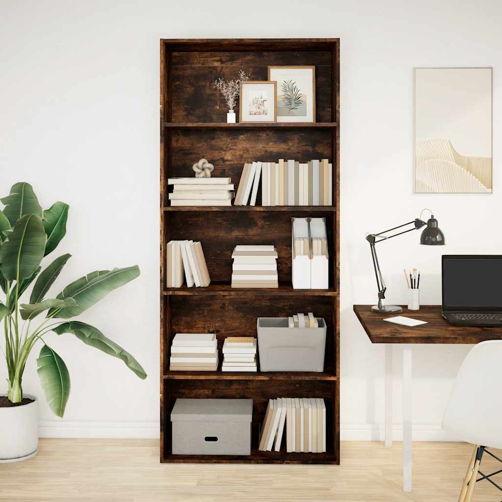 Boekenkast 80x30x189 cm bewerkt hout gerookt eikenkleurig is nu te koop bij PeponiXL, paradijselijk wonen!