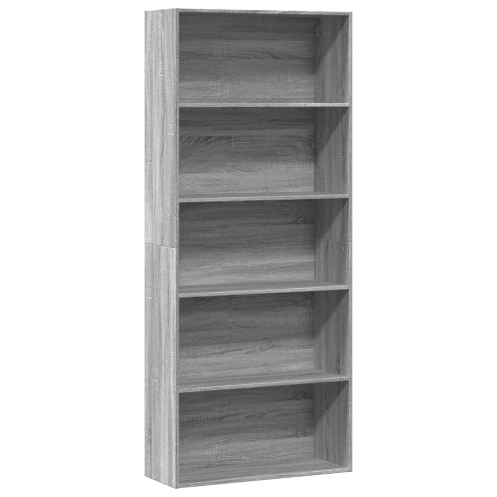 Boekenkast 80x30x189 cm bewerkt hout grijs sonoma eikenkleurig is nu te koop bij PeponiXL, paradijselijk wonen!