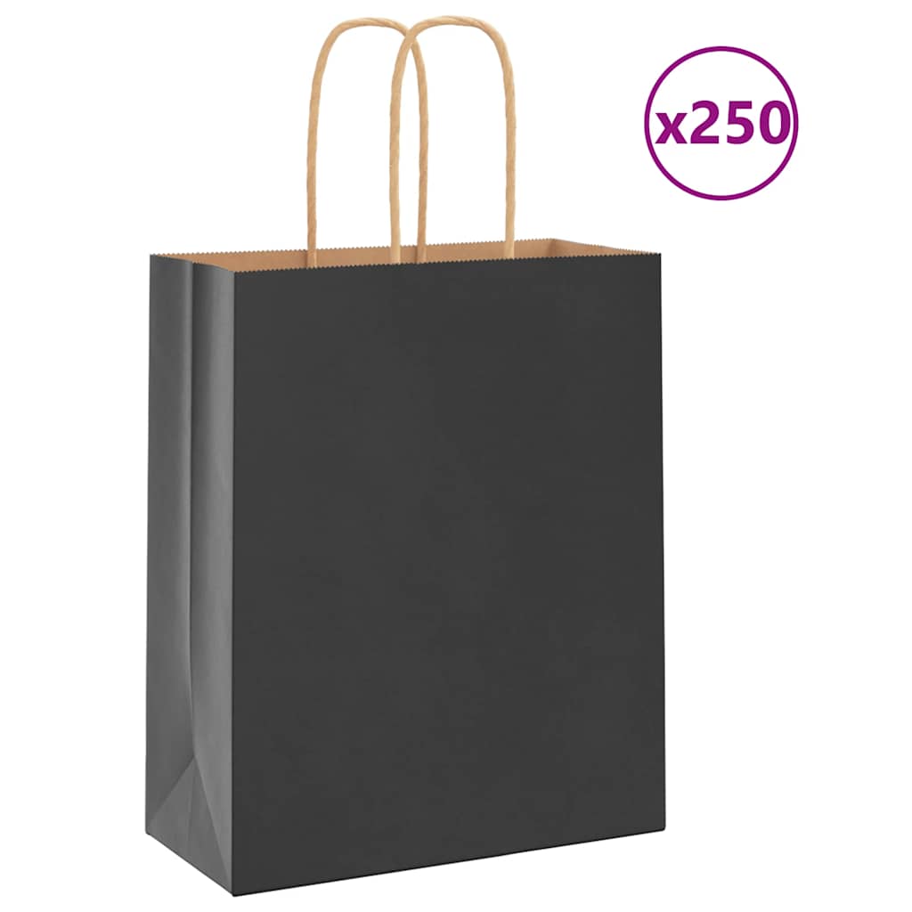 Papieren zakken 250 st met hengsels 18x8x22 cm zwart is nu te koop bij PeponiXL, paradijselijk wonen!