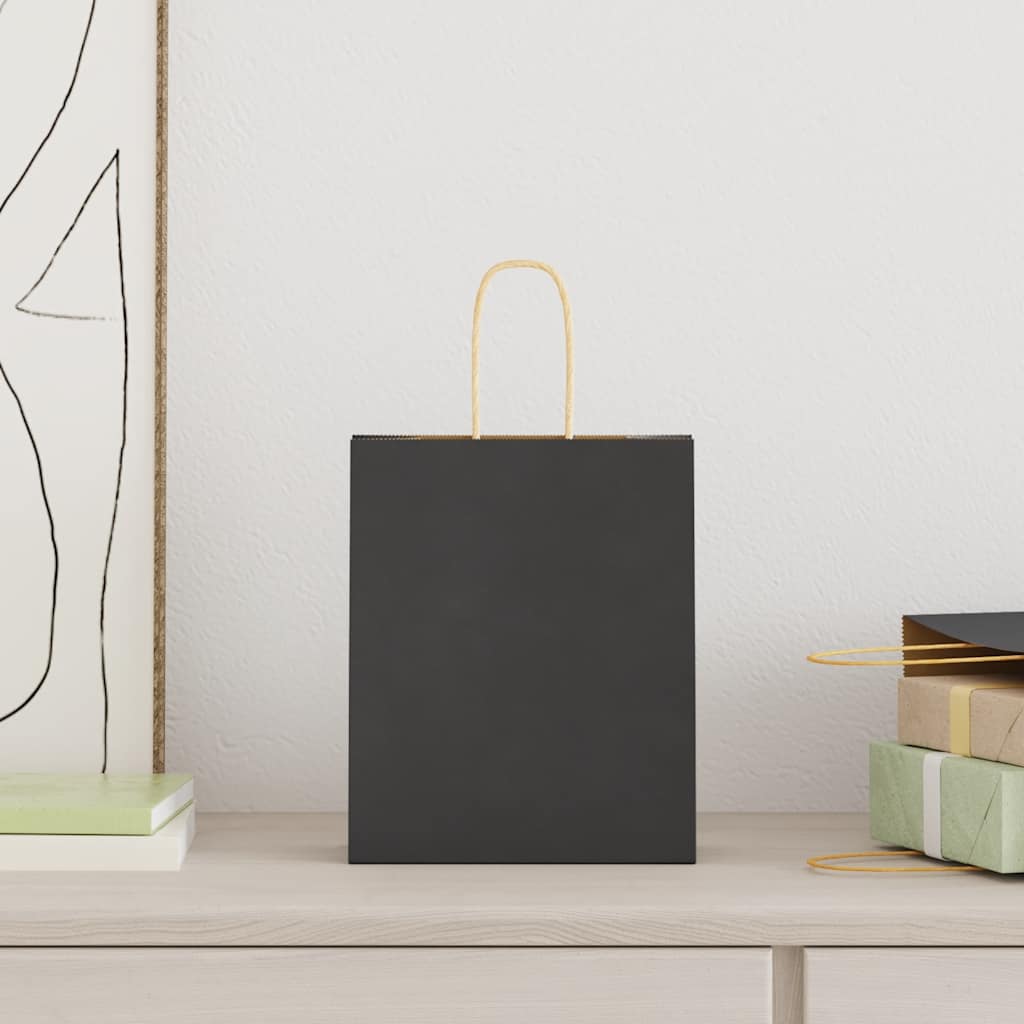 Papieren zakken 250 st met hengsels 18x8x22 cm zwart is nu te koop bij PeponiXL, paradijselijk wonen!