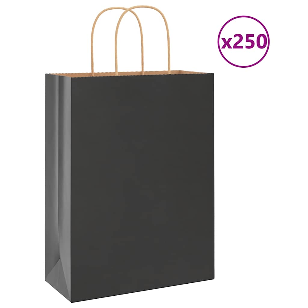 Papieren zakken 250 st met hengsels 26x12x35 cm zwart is nu te koop bij PeponiXL, paradijselijk wonen!