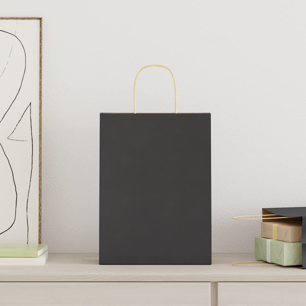 Papieren zakken 250 st met hengsels 26x12x35 cm zwart is nu te koop bij PeponiXL, paradijselijk wonen!