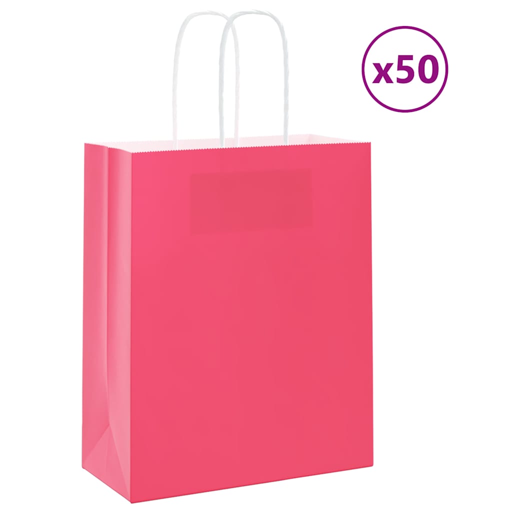 Papieren zakken 50 st met hengsels 18x8x22 cm roze is nu te koop bij PeponiXL, paradijselijk wonen!