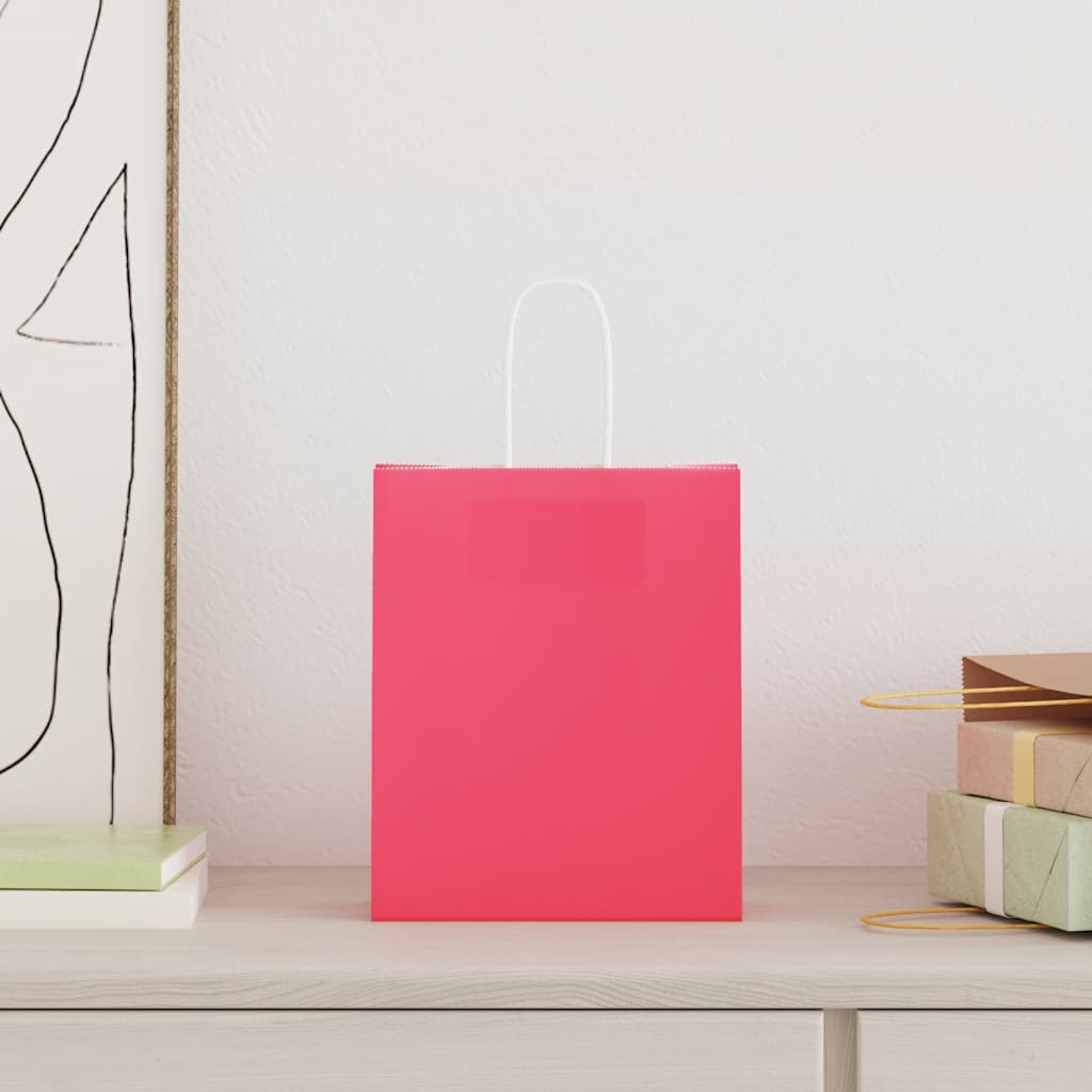 Papieren zakken 50 st met hengsels 18x8x22 cm roze is nu te koop bij PeponiXL, paradijselijk wonen!