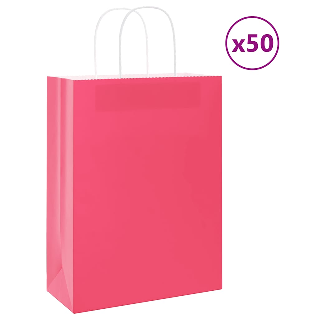 Papieren zakken 50 st met hengsels 26x12x35 cm roze is nu te koop bij PeponiXL, paradijselijk wonen!