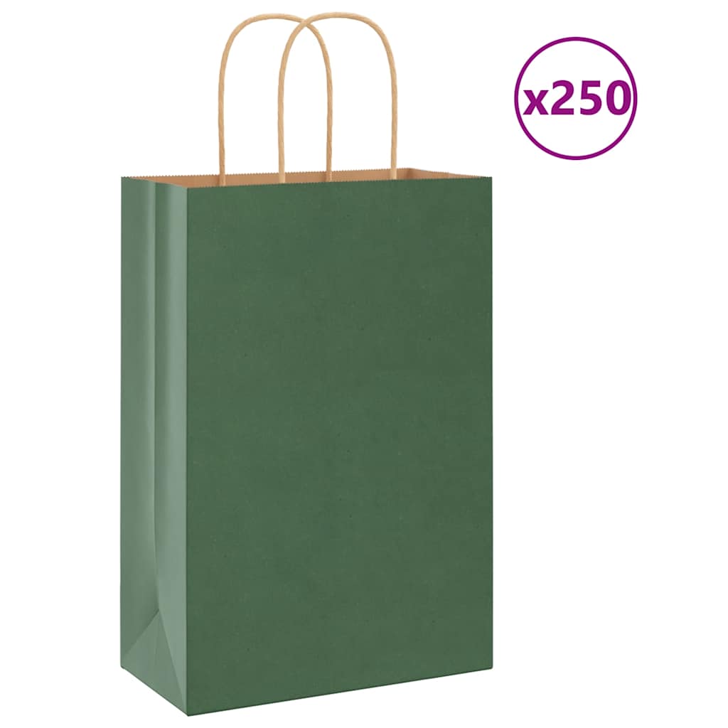 Papieren zakken 250 st met hengsels 21x11x31 cm groen is nu te koop bij PeponiXL, paradijselijk wonen!