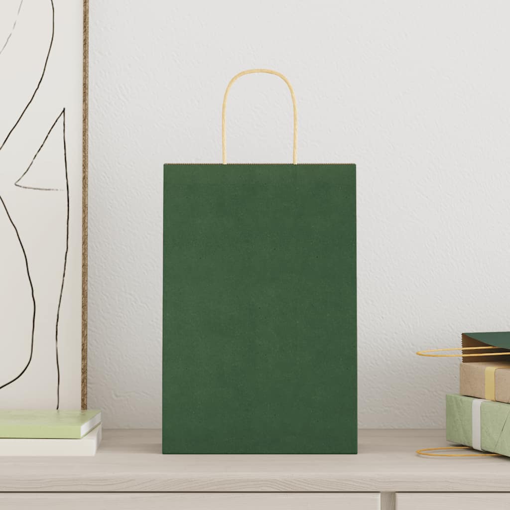 Papieren zakken 250 st met hengsels 21x11x31 cm groen is nu te koop bij PeponiXL, paradijselijk wonen!