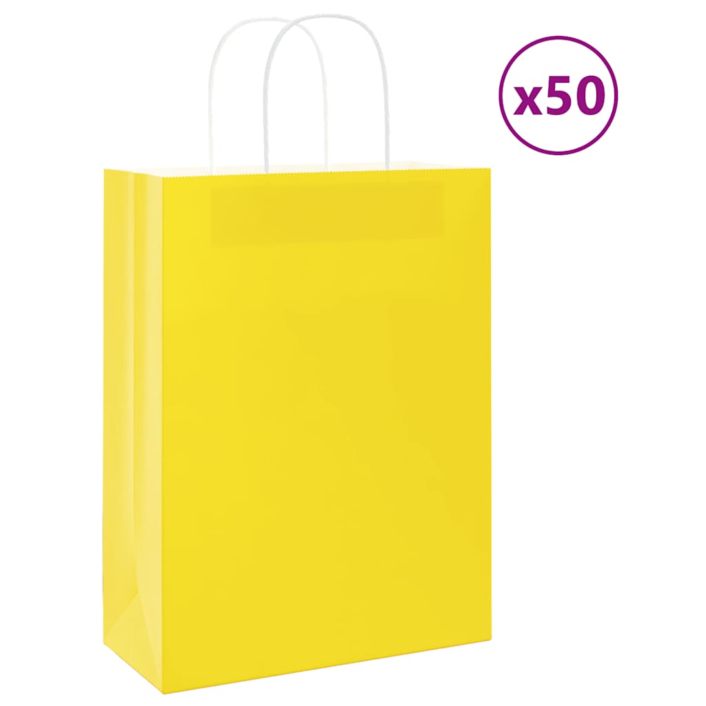 Papieren zakken 50 st met hengsels 26x12x35 cm geel is nu te koop bij PeponiXL, paradijselijk wonen!