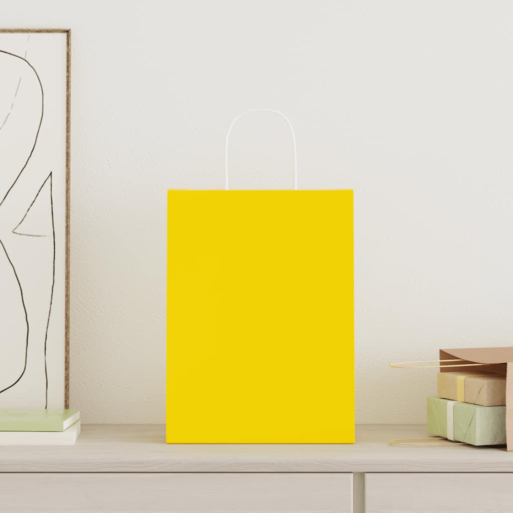 Papieren zakken 50 st met hengsels 26x12x35 cm geel is nu te koop bij PeponiXL, paradijselijk wonen!