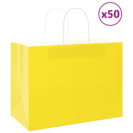 Papieren zakken 50 st met hengsels 32x17x25 cm geel is nu te koop bij PeponiXL, paradijselijk wonen!