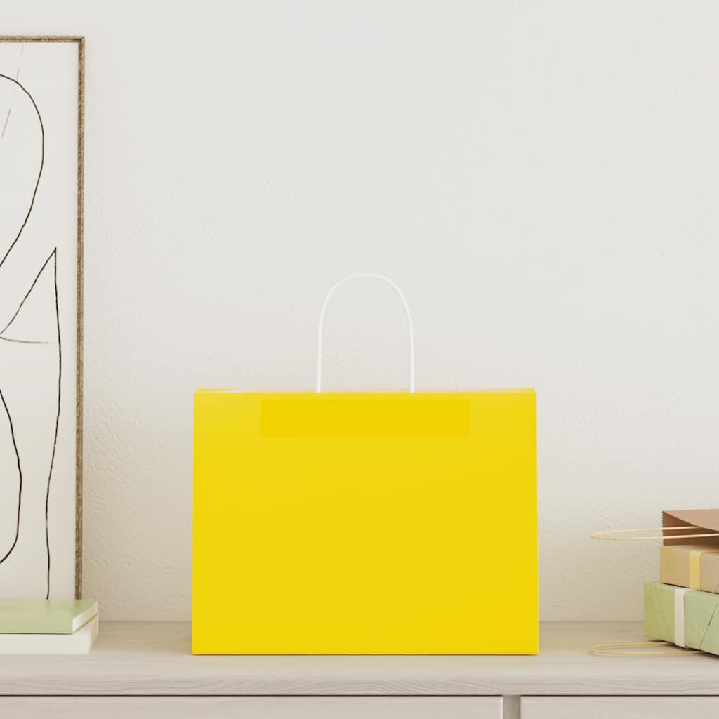 Papieren zakken 50 st met hengsels 32x17x25 cm geel is nu te koop bij PeponiXL, paradijselijk wonen!