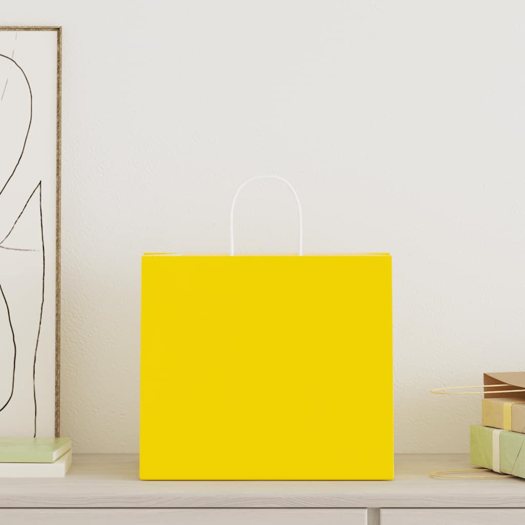 Papieren zakken 50 st met hengsels 32x22x28 cm geel is nu te koop bij PeponiXL, paradijselijk wonen!