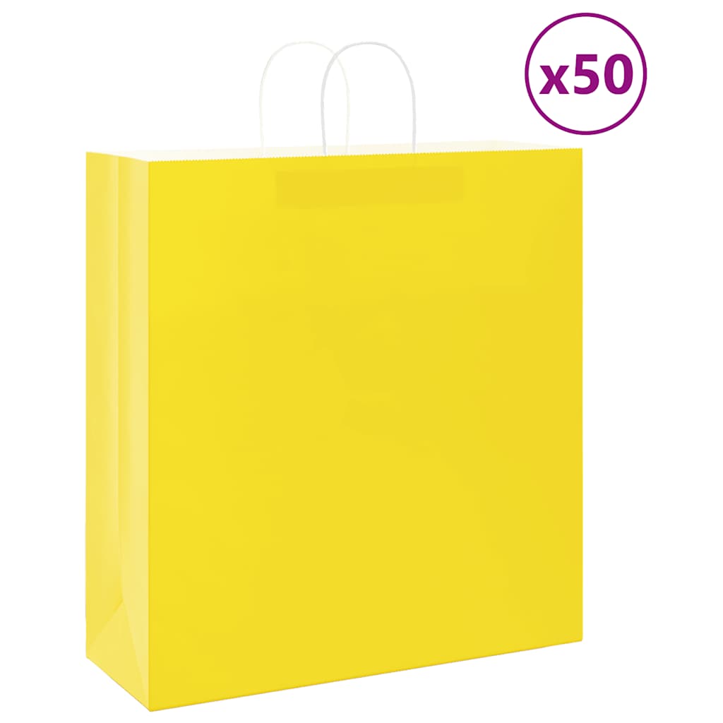 Papieren zakken 50 st met hengsels 45x17x48 cm geel is nu te koop bij PeponiXL, paradijselijk wonen!