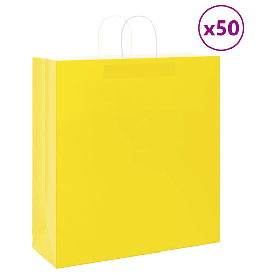 Papieren zakken 50 st met hengsels 45x17x48 cm geel is nu te koop bij PeponiXL, paradijselijk wonen!