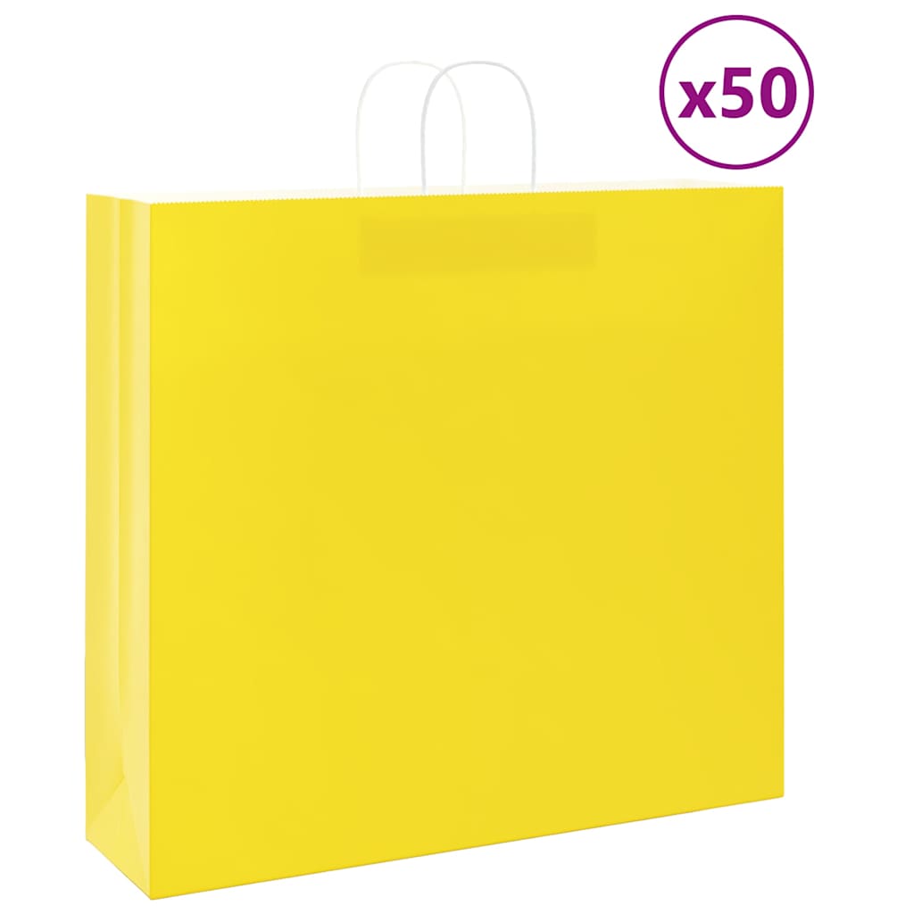 Papieren zakken 50 st met hengsels 54x15x49 cm geel is nu te koop bij PeponiXL, paradijselijk wonen!