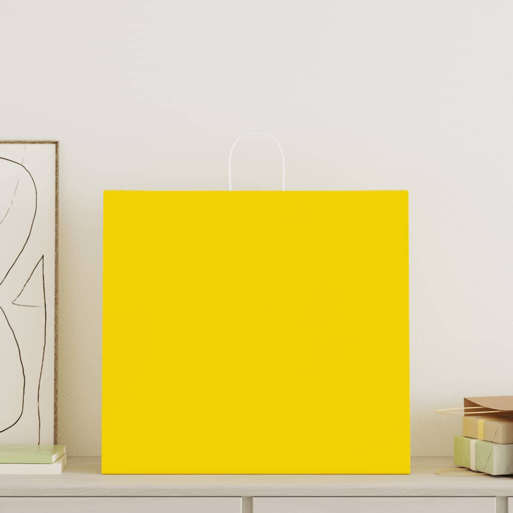 Papieren zakken 50 st met hengsels 54x15x49 cm geel is nu te koop bij PeponiXL, paradijselijk wonen!