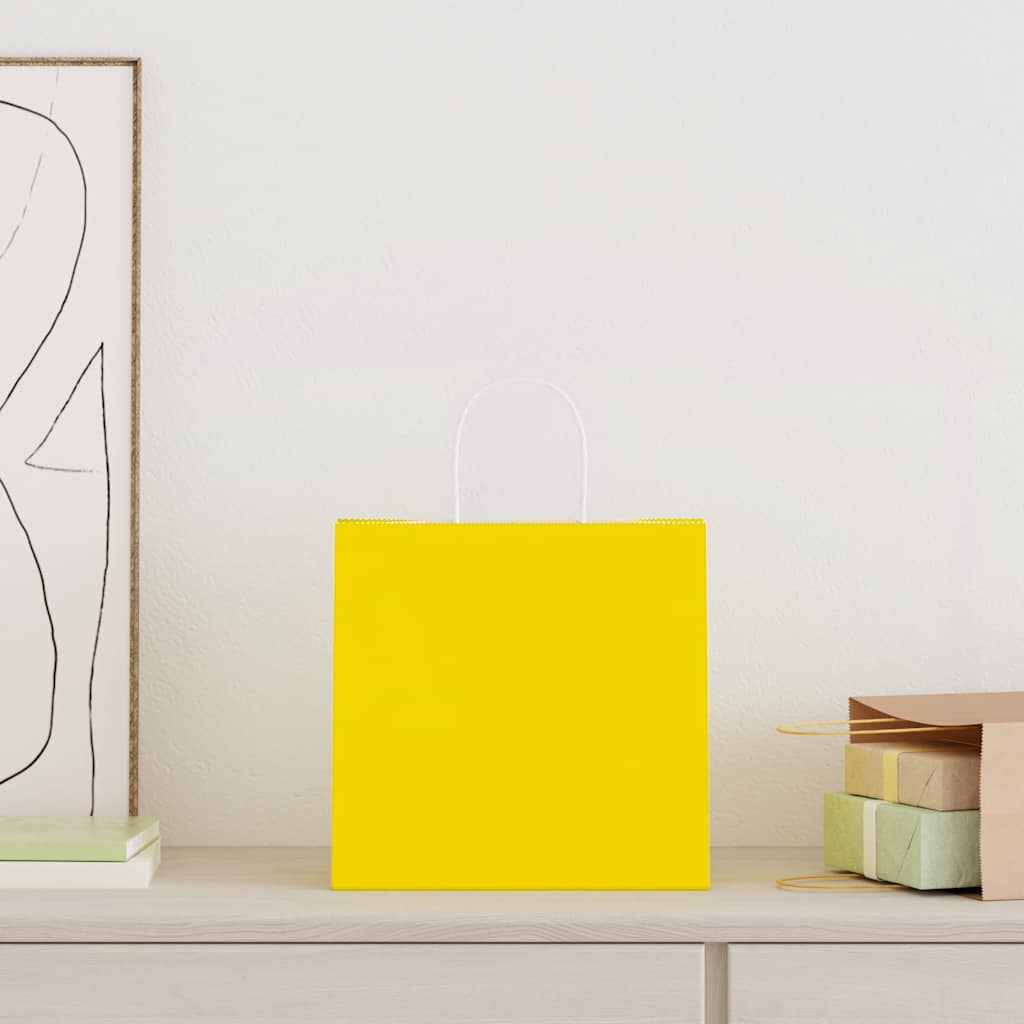 Papieren zakken 250 st met hengsels 26x17x25 cm geel is nu te koop bij PeponiXL, paradijselijk wonen!