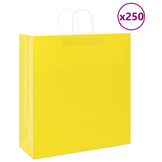 Papieren zakken 250 st met hengsels 45x17x48 cm geel is nu te koop bij PeponiXL, paradijselijk wonen!