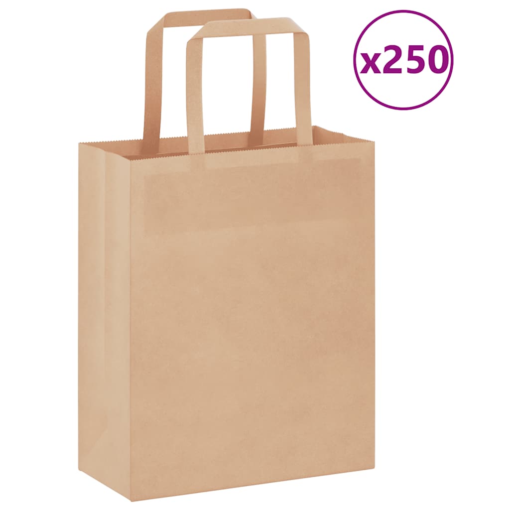 Papieren zakken 250 st met hengsels 18x8x22 cm bruin is nu te koop bij PeponiXL, paradijselijk wonen!