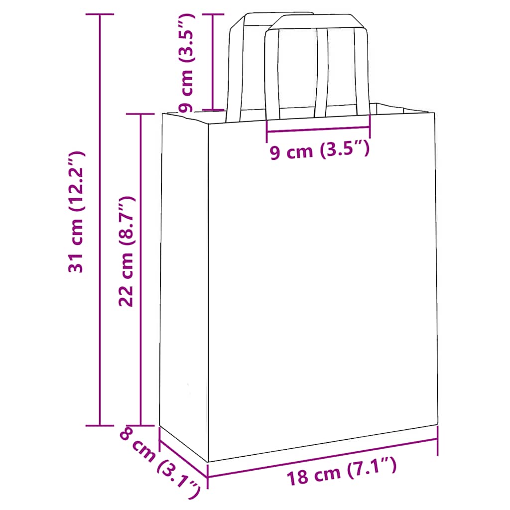 Papieren zakken 250 st met hengsels 18x8x22 cm wit is nu te koop bij PeponiXL, paradijselijk wonen!