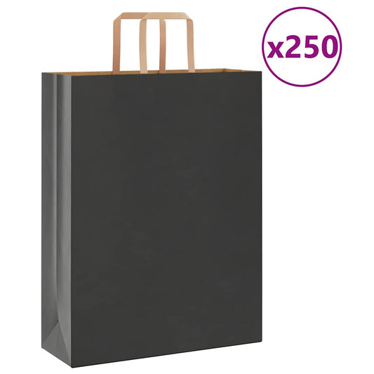 Papieren zakken 250 st met hengsels 32x12x42 cm zwart is nu te koop bij PeponiXL, paradijselijk wonen!