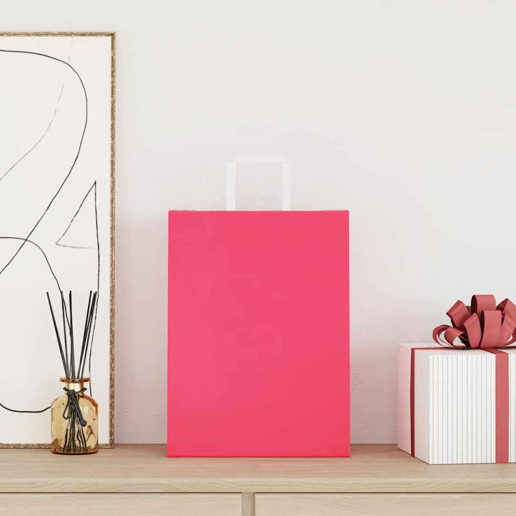 Papieren zakken 50 st met hengsels 26x12x35 cm roze is nu te koop bij PeponiXL, paradijselijk wonen!