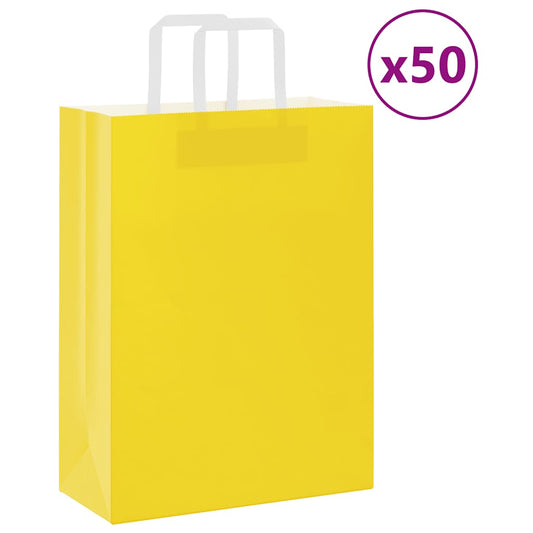 Papieren zakken 50 st met hengsels 26x12x35 cm geel is nu te koop bij PeponiXL, paradijselijk wonen!