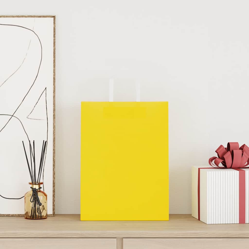 Papieren zakken 50 st met hengsels 26x12x35 cm geel is nu te koop bij PeponiXL, paradijselijk wonen!