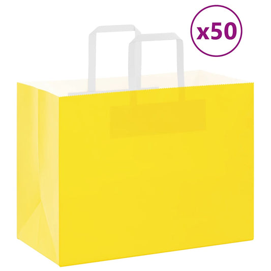 Papieren zakken 50 st met hengsels 32x17x25 cm geel is nu te koop bij PeponiXL, paradijselijk wonen!